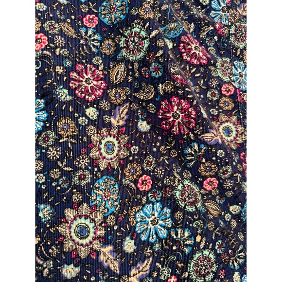 Floral Corduroy Mini Skirt Navy Blue Multi Color Size 8 Boho Talbots - Picture 5 of 6